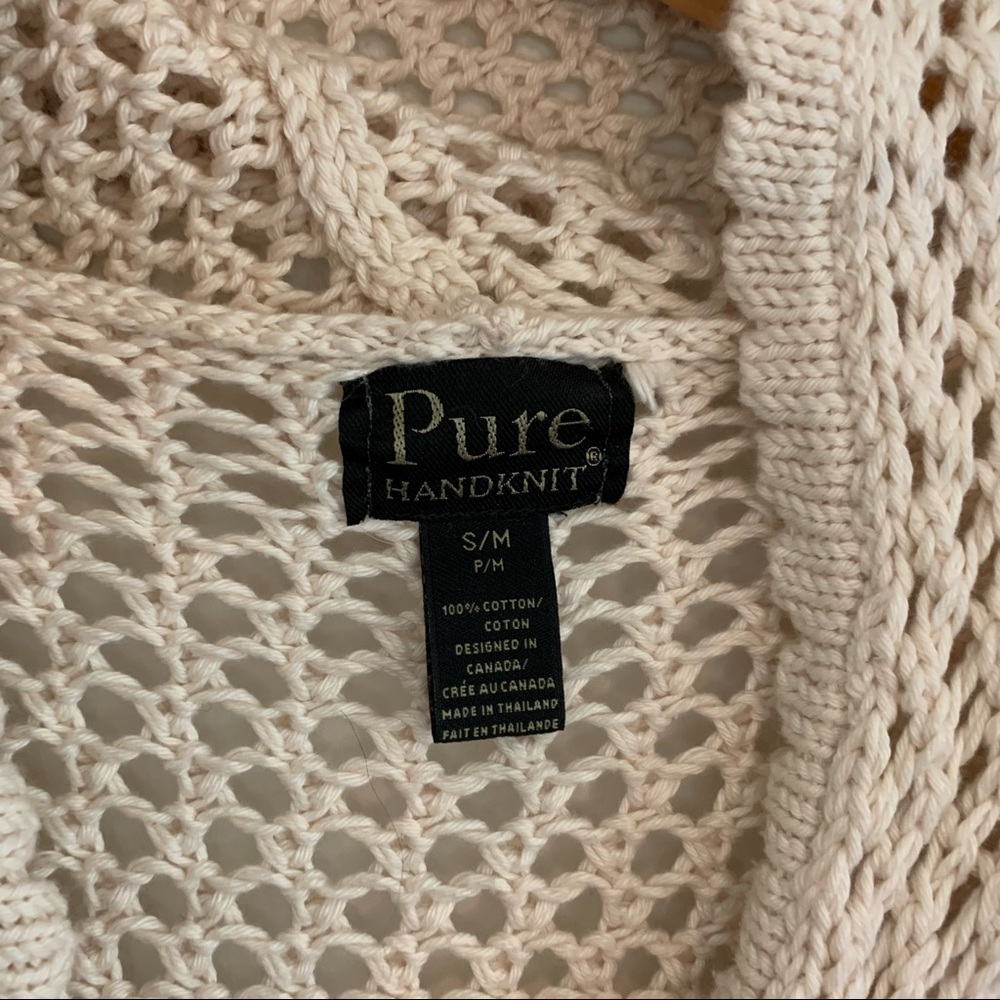 Pure Handknit Peace Hoodie Cotton Sweater, Cream, S/M - Picture 3 of 15